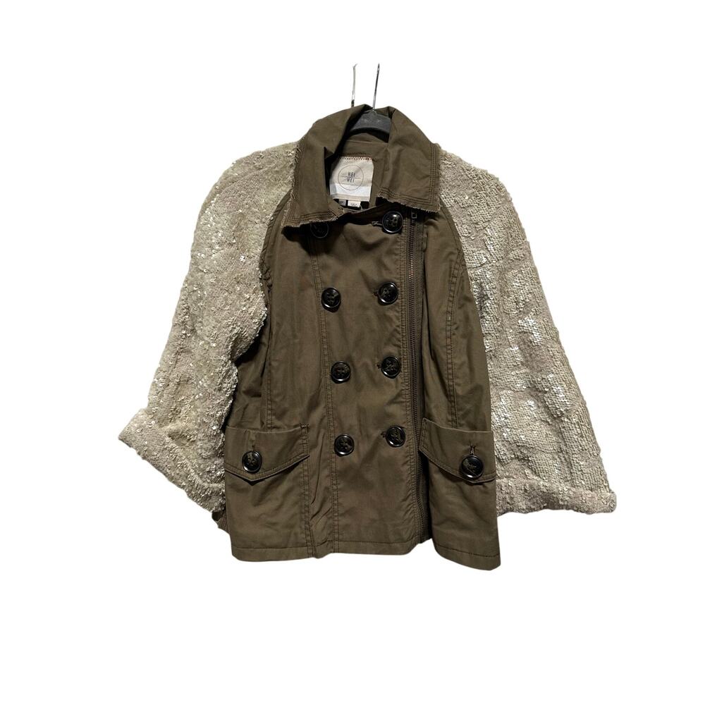Anthropologie Heihei Jacket Womens Small Cargo Trench Sequins Trench Cropped